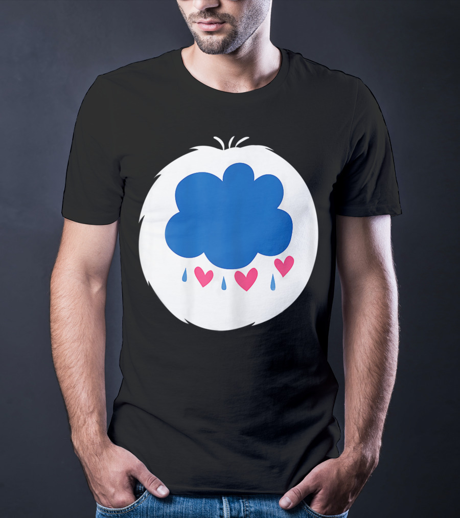 Grumpy Care Bear Blue Cloud With Hearts And Raindrops T-Shirt