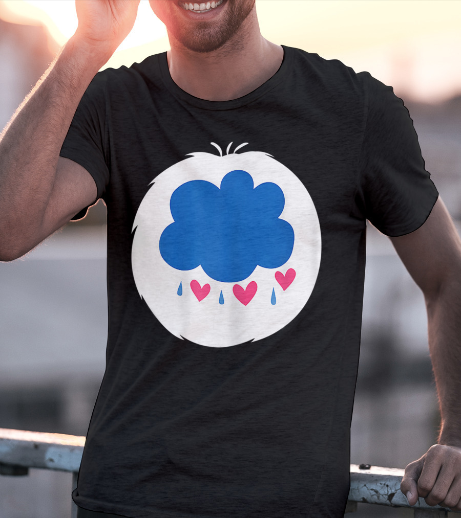 Grumpy Care Bear Blue Cloud With Hearts And Raindrops T-Shirt