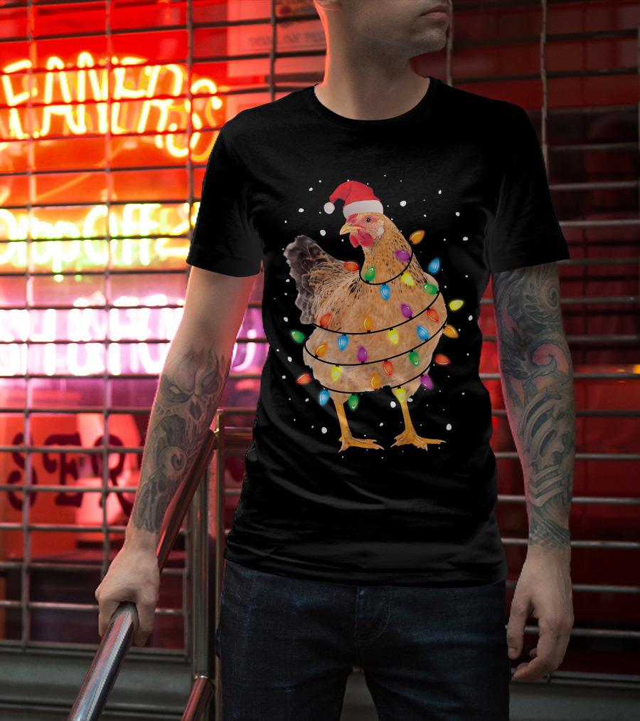 Christmas Lights Chicken Santa Funny Xmas Tree Festive Holiday T-Shirt