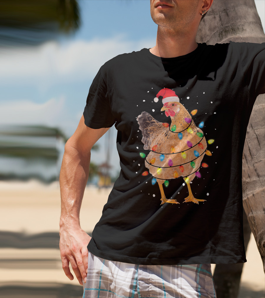Christmas Lights Chicken Santa Funny Xmas Tree Festive Holiday T-Shirt