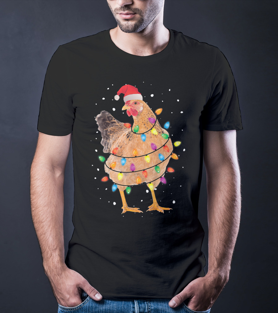 Christmas Lights Chicken Santa Funny Xmas Tree Festive Holiday T-Shirt