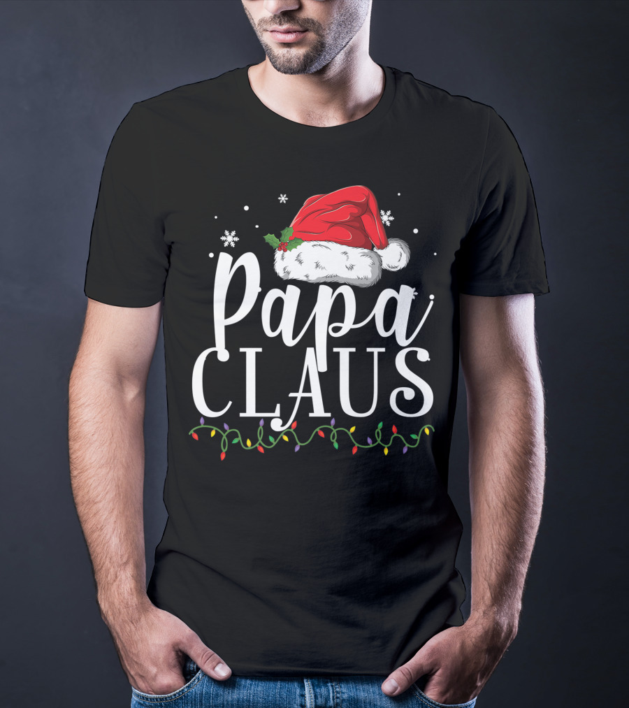 Papa Claus Christmas Hat Snowflakes Lights T-Shirt