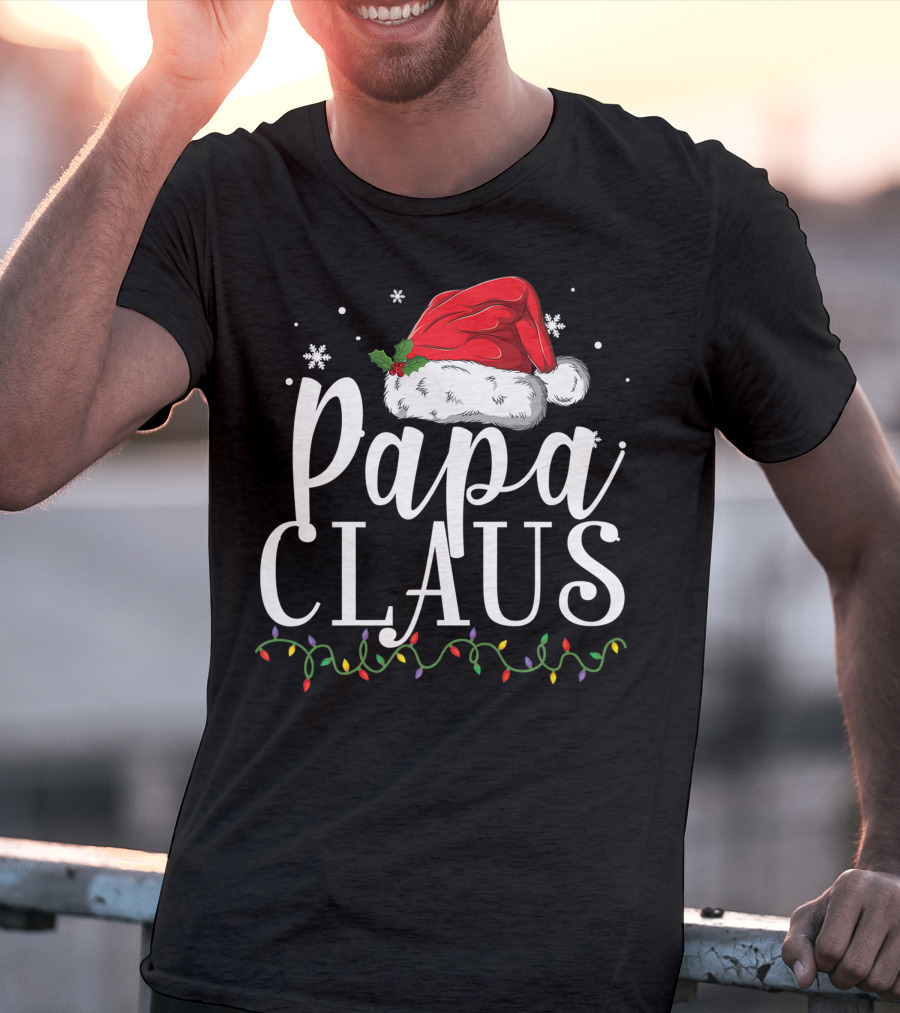 Papa Claus Christmas Hat Snowflakes Lights T-Shirt