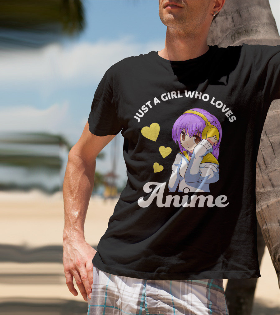 Just A Girl Who Loves Anime Manga Anime Anime Headphones Girl With Hearts T-Shirt