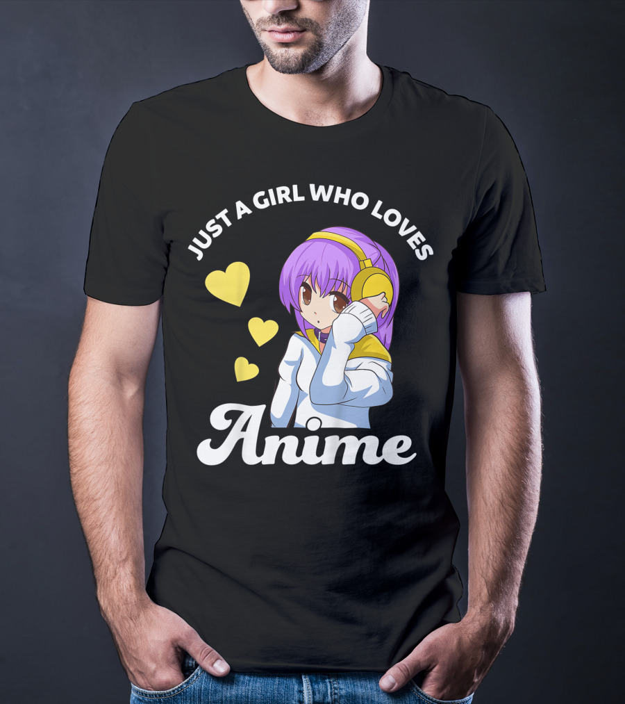 Just A Girl Who Loves Anime Manga Anime Anime Headphones Girl With Hearts T-Shirt