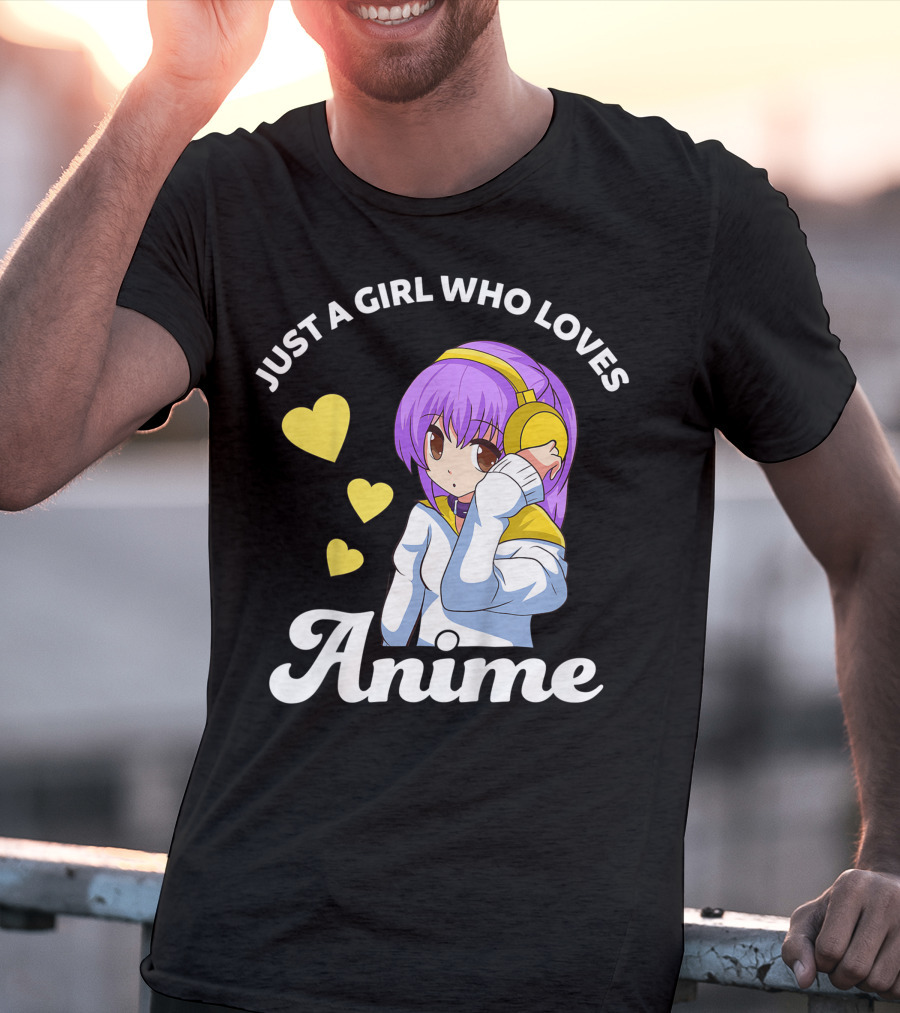 Just A Girl Who Loves Anime Manga Anime Anime Headphones Girl With Hearts T-Shirt