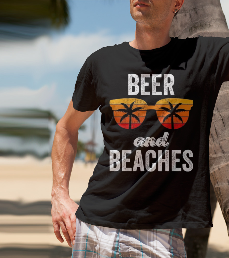 Beer And Beaches Sunset Palm Sunglasses Tank T-Shirt