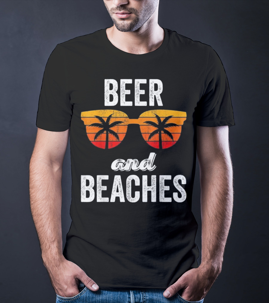 Beer And Beaches Sunset Palm Sunglasses Tank T-Shirt