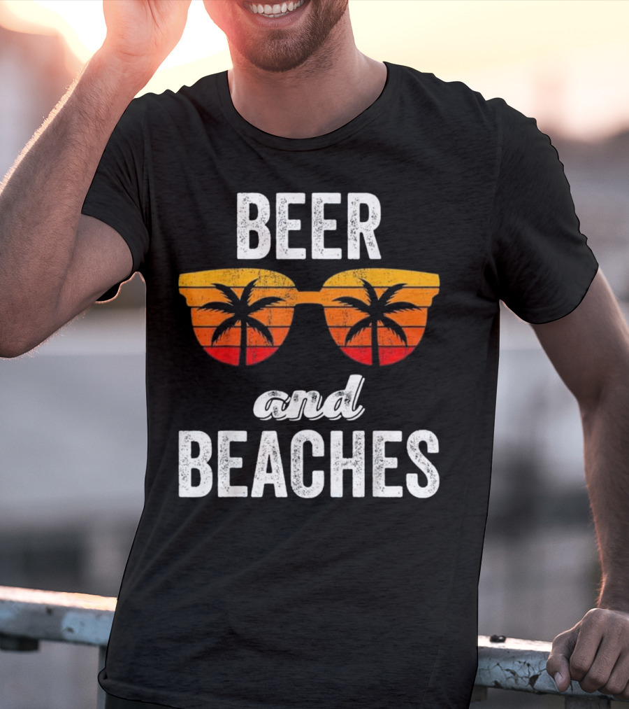 Beer And Beaches Sunset Palm Sunglasses Tank T-Shirt