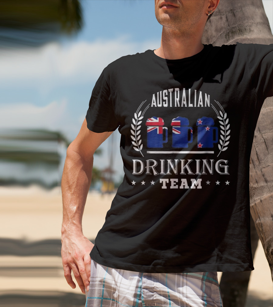 Australian Drinking Team Beer Mugs With Australian And New Zealand Flags T-Shirt