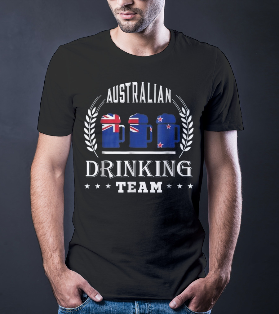 Australian Drinking Team Beer Mugs With Australian And New Zealand Flags T-Shirt