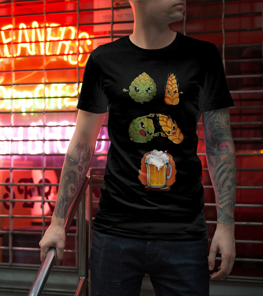 Hops And Barley Fusion Creating Cartoon Beer Mug T-Shirt