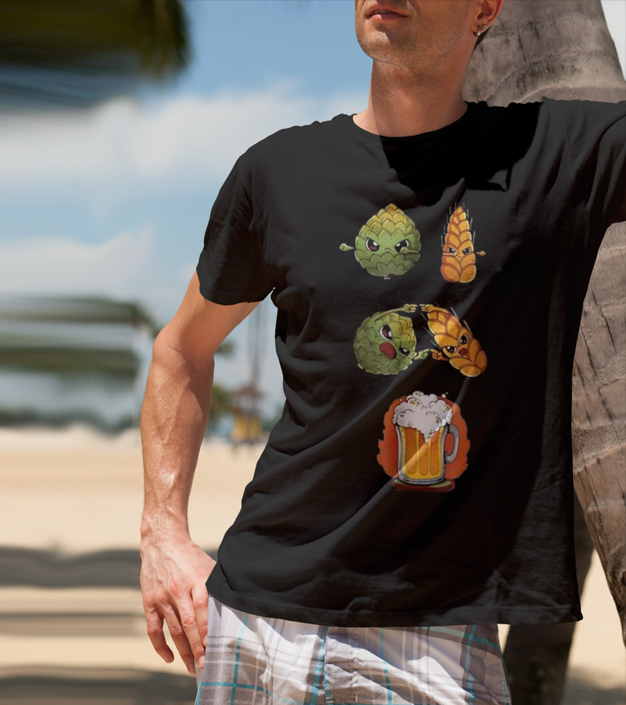 Hops And Barley Fusion Creating Cartoon Beer Mug T-Shirt