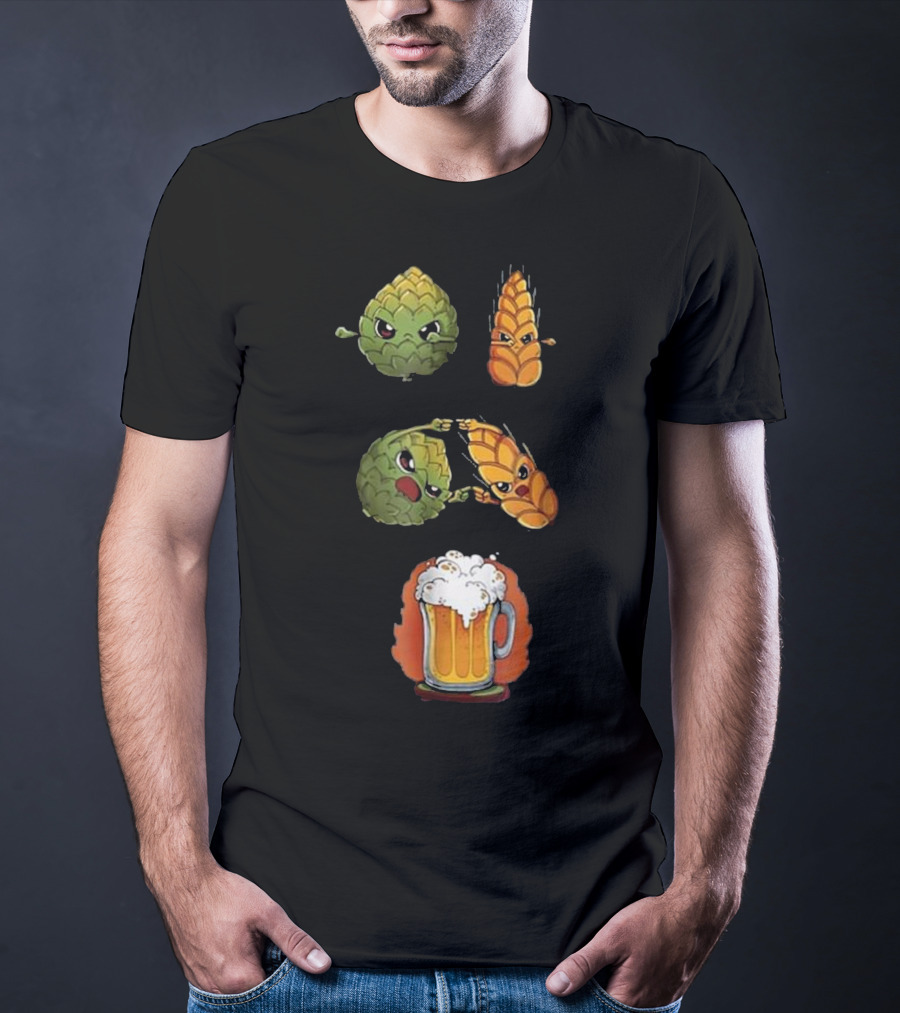Hops And Barley Fusion Creating Cartoon Beer Mug T-Shirt