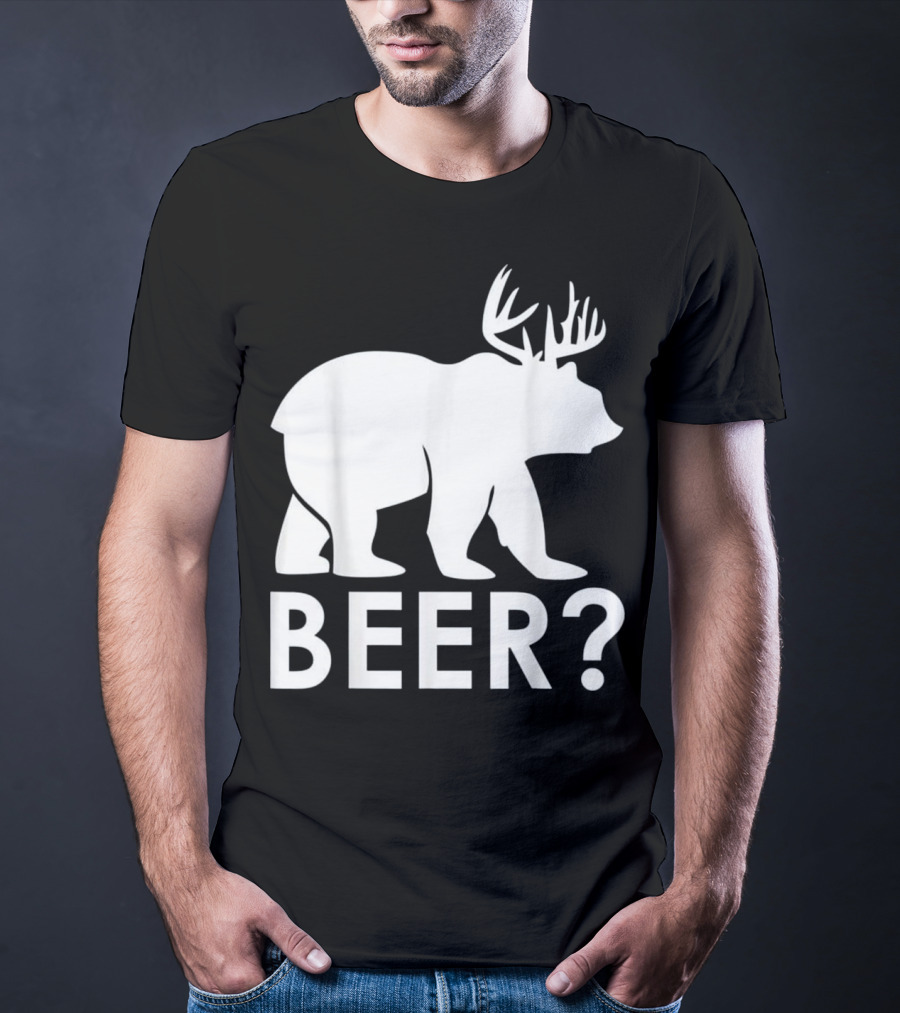 Beer Bear Deer With Antler Question Mark T-Shirt