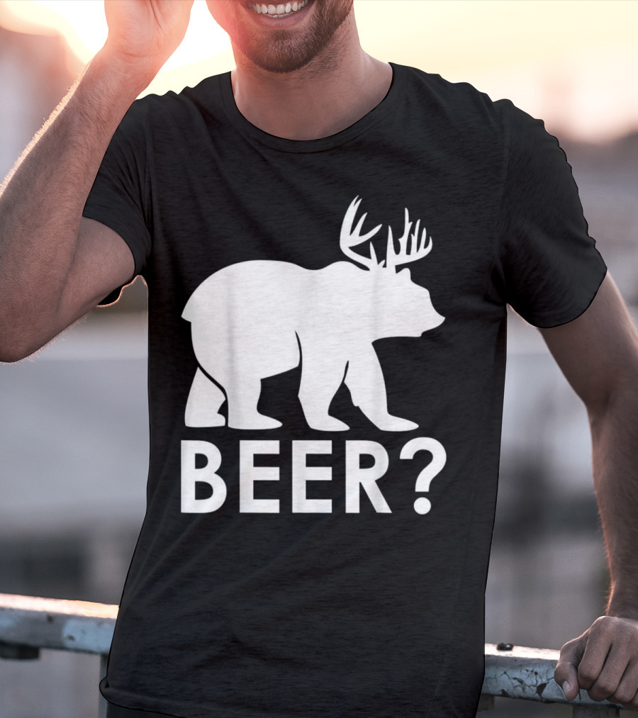 Beer Bear Deer With Antler Question Mark T-Shirt