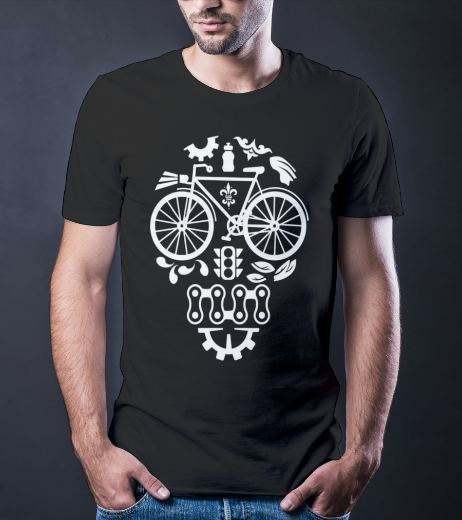 Humorous Cycling Skull With Bicycle Motif And Chain Design Elements T-Shirt