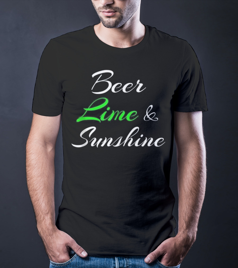 Beer Lime And Sunshine Script In Black And Green Contrast T-Shirt