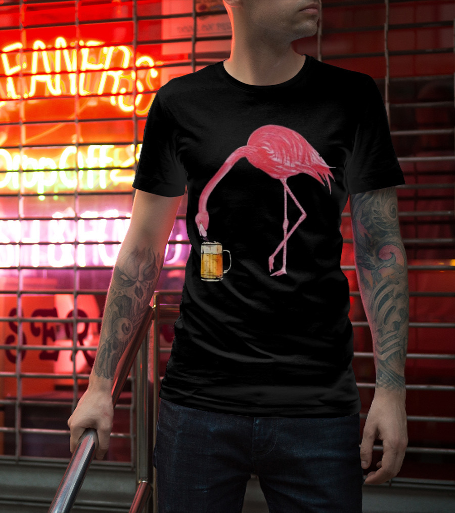 Flamingo Sipping Beer Lovers Mug T-Shirt