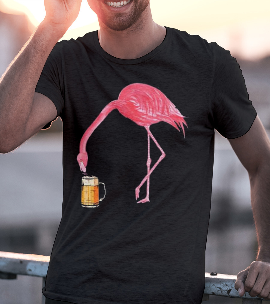 Flamingo Sipping Beer Lovers Mug T-Shirt
