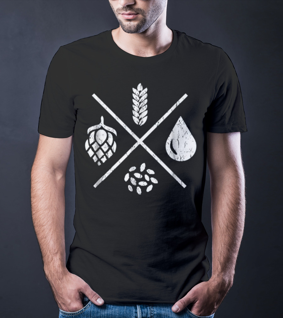 Homebrew Essentials: Barley Water Yeast Hops Beer Brewing Elements T-Shirt