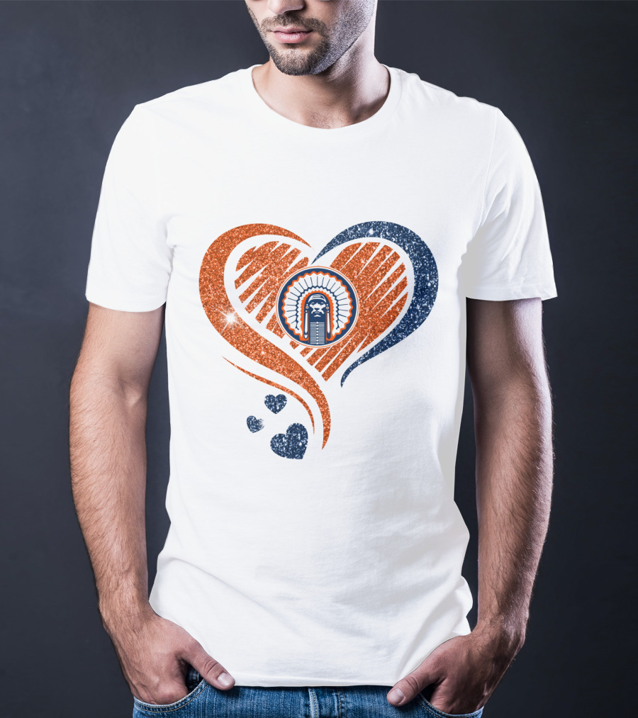 Illinois Hearts Chief Glitter Blue And Orange Hearts T-Shirt