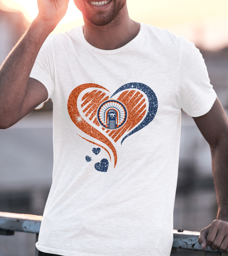 Illinois Hearts Chief Glitter Blue And Orange Hearts T-Shirt