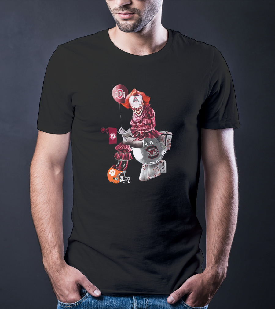 Ohio State Pennywise Holding Alabama And Clemson Helmets T-Shirt