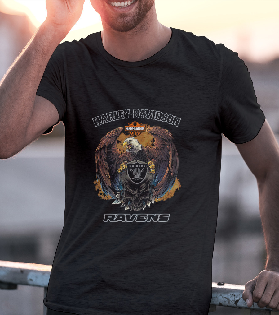 Harley Davidson Motor Cycles Eagle Raiders Ravens T-Shirt