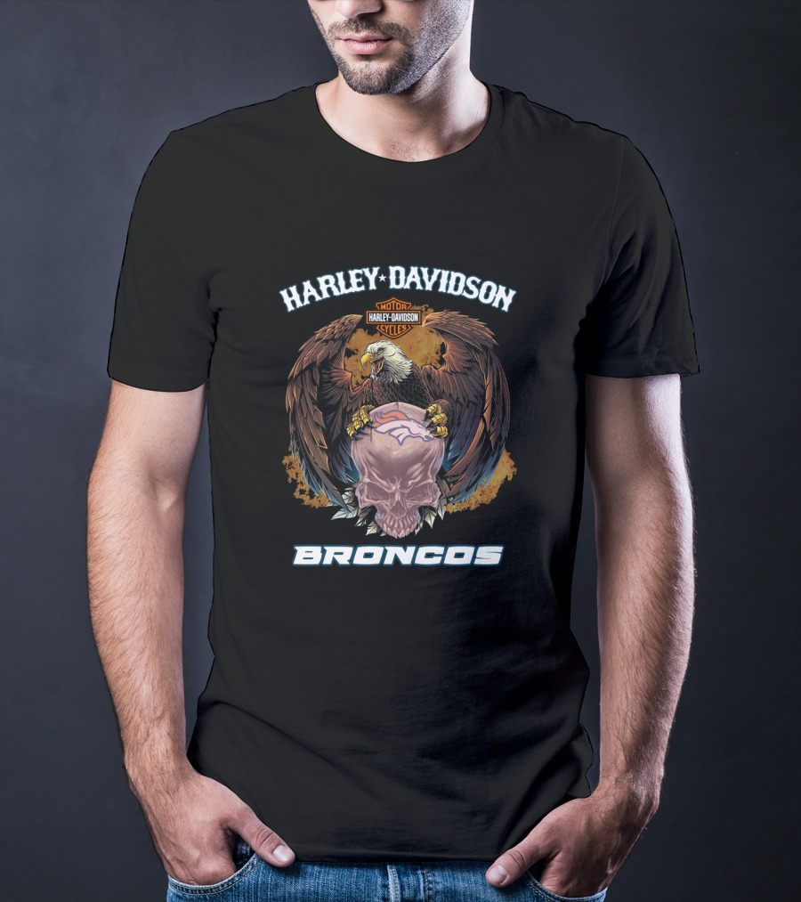 Harley Davidson Motor Cycles Eagle Broncos T-Shirt