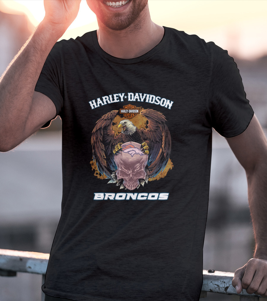 Harley Davidson Motor Cycles Eagle Broncos T-Shirt