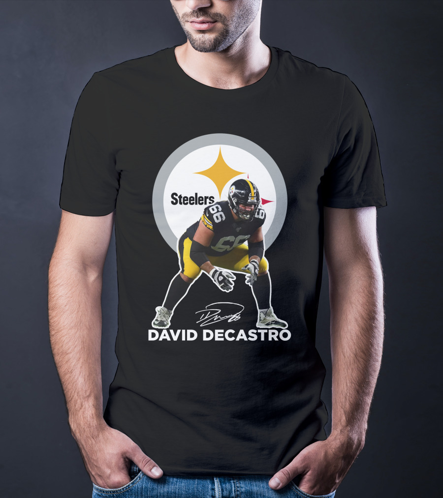 David Decastro Pittsburgh Steelers NFL Player Number 66 Autograph Signature T-Shirt