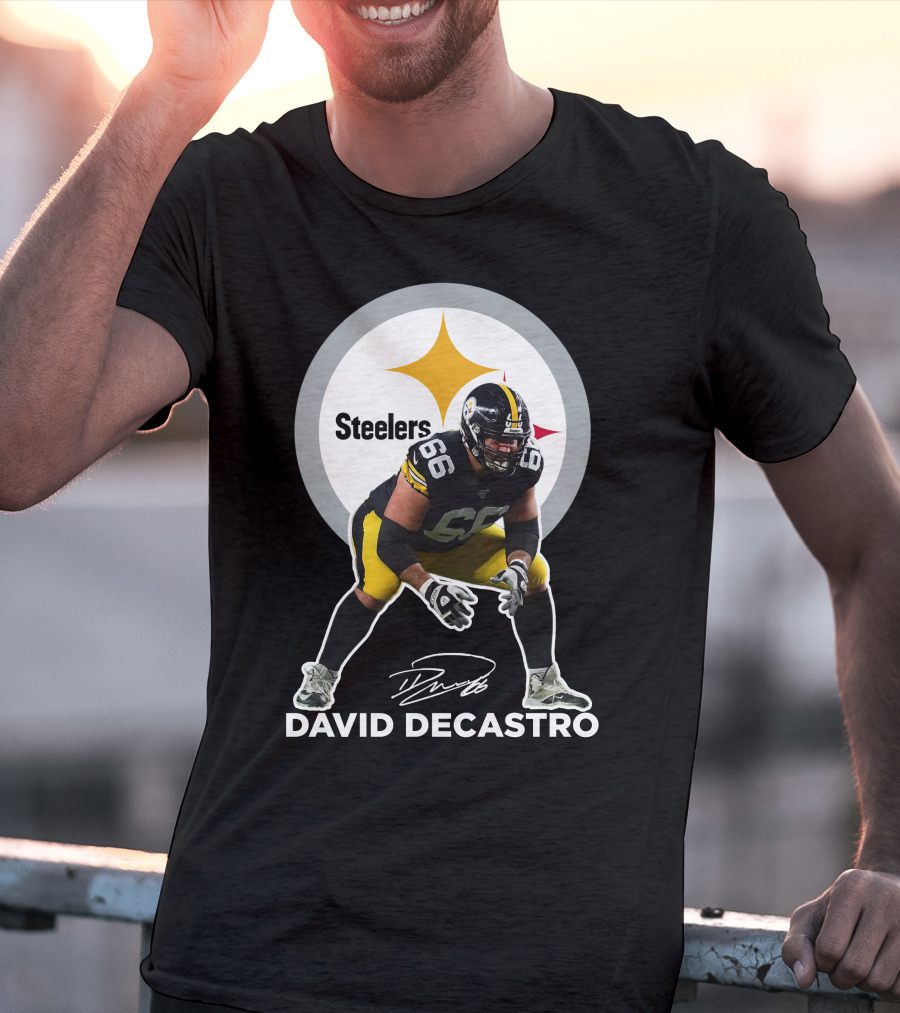 David Decastro Pittsburgh Steelers NFL Player Number 66 Autograph Signature T-Shirt