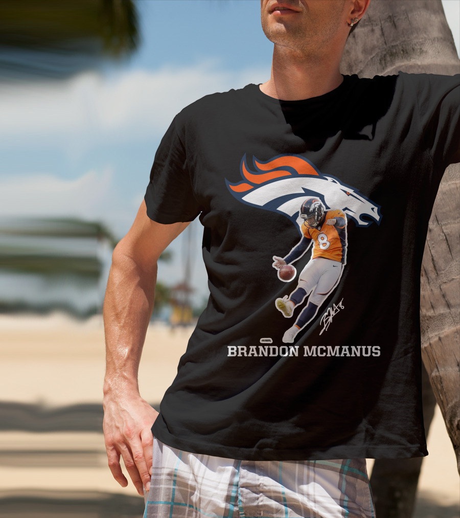 Denver Broncos Brandon McManus Football Kick Signature T-Shirt