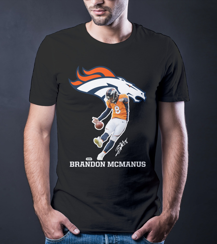 Denver Broncos Brandon McManus Football Kick Signature T-Shirt