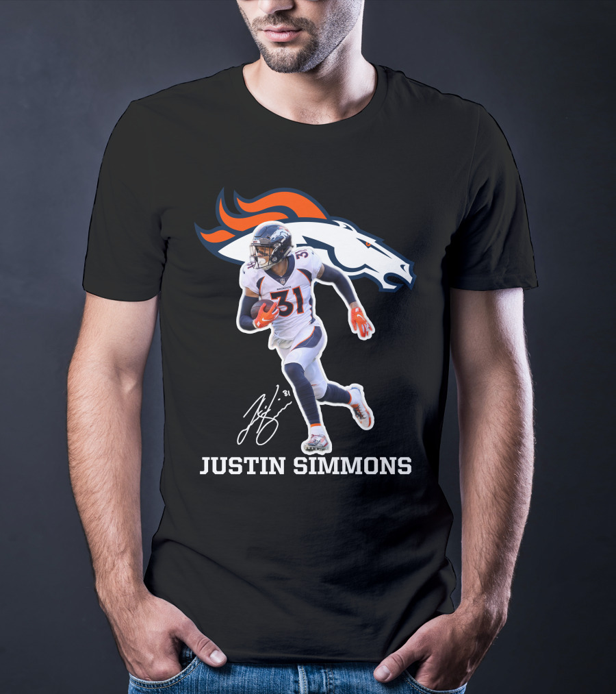 Justin Simmons Denver Broncos Football Player 31 Signature T-Shirt