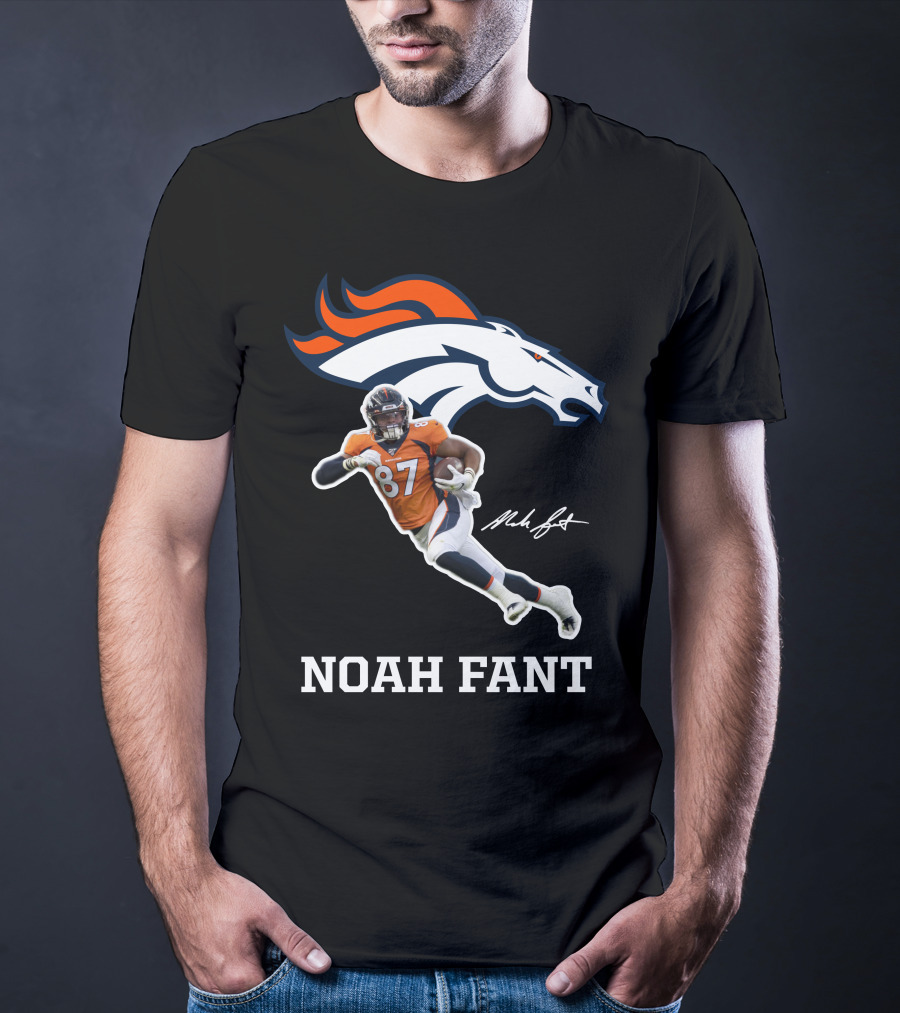 Noah Fant Broncos 87 Football Signature T-Shirt