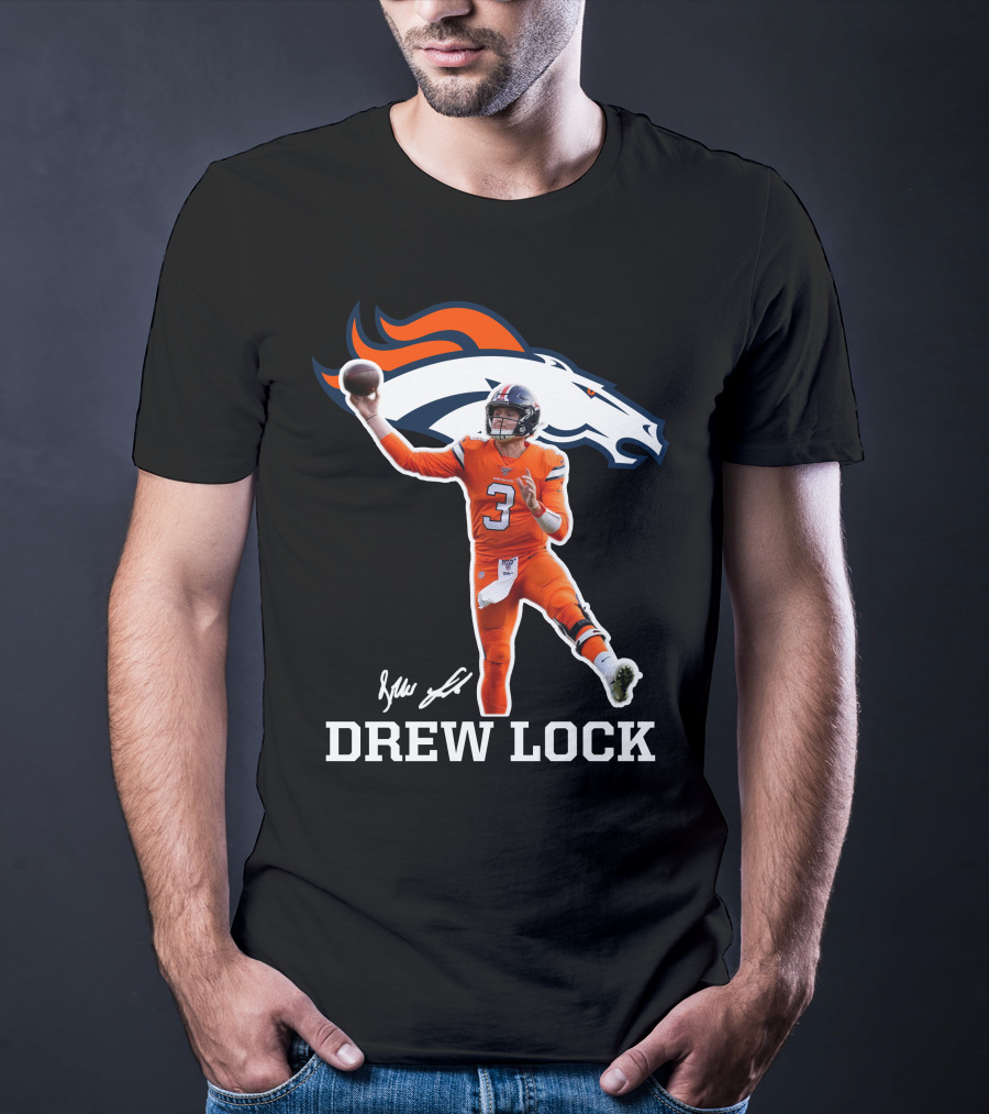 Drew Lock Denver Broncos Quarterback Signature NFL Football T-Shirt