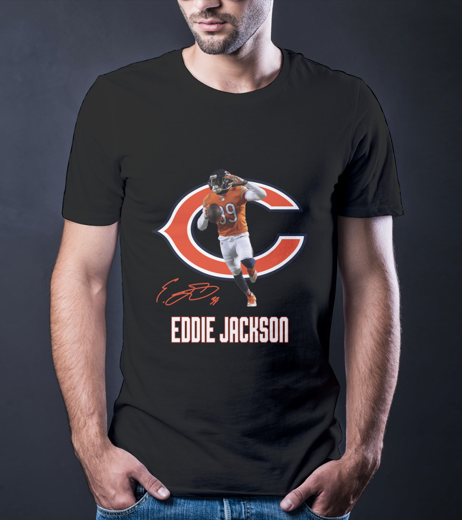 Chicago Bears Eddie Jackson 39 Signed Running Pose T-Shirt