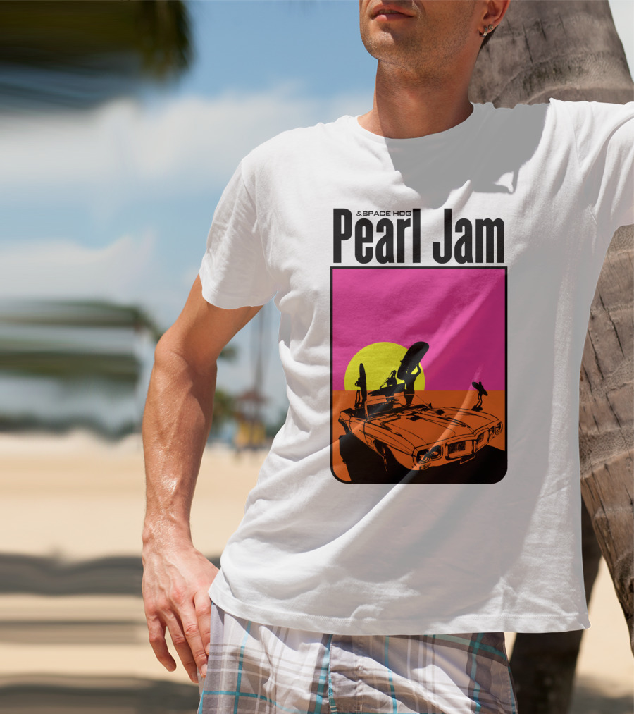 Pearl Jam & Space Hog Surfing Graphic Car Sunset T-Shirt