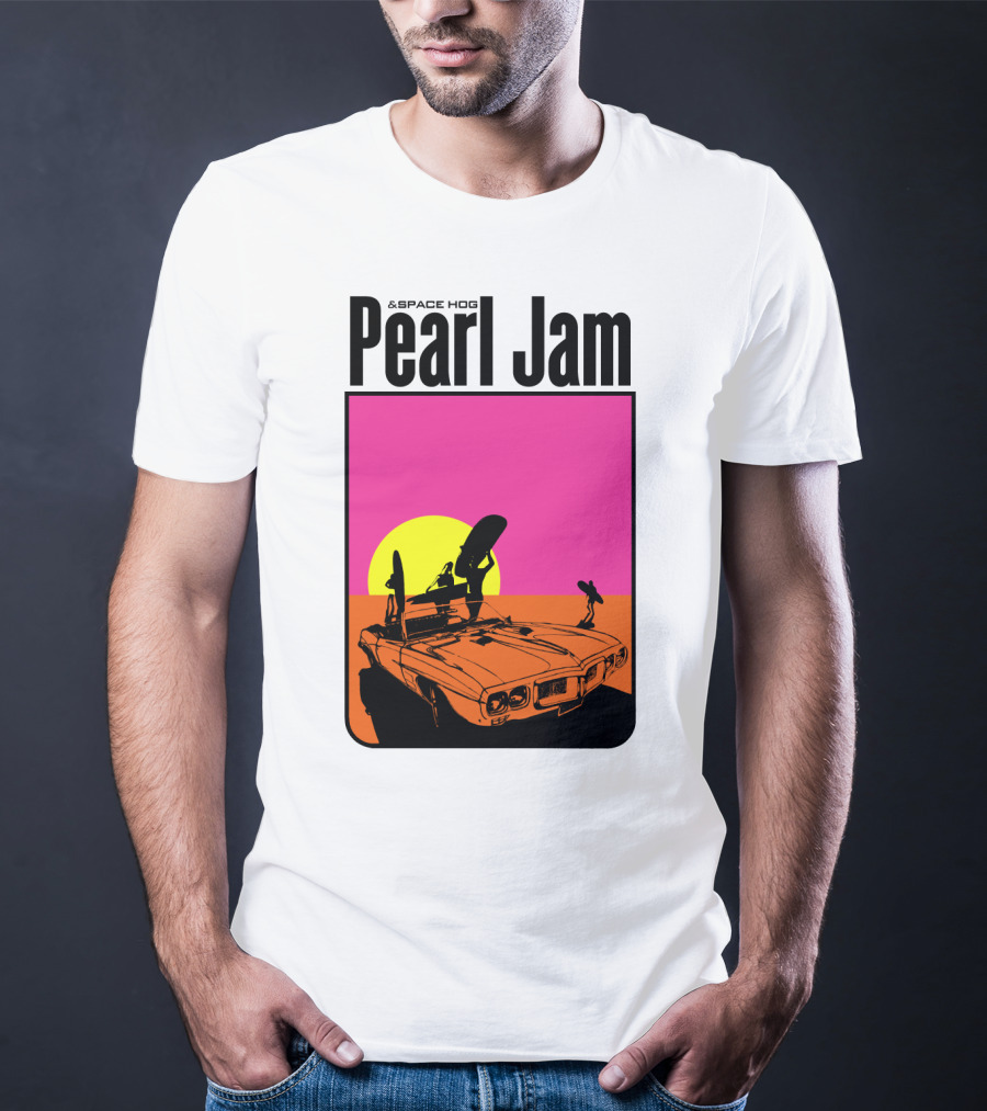 Pearl Jam & Space Hog Surfing Graphic Car Sunset T-Shirt