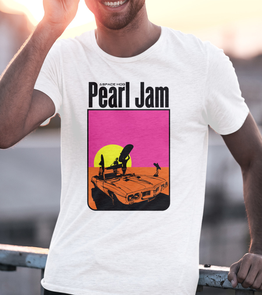 Pearl Jam & Space Hog Surfing Graphic Car Sunset T-Shirt