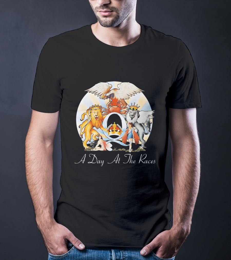 Queen A Day At The Races Album Cover Artwork With Lion And Griffin T-Shirt