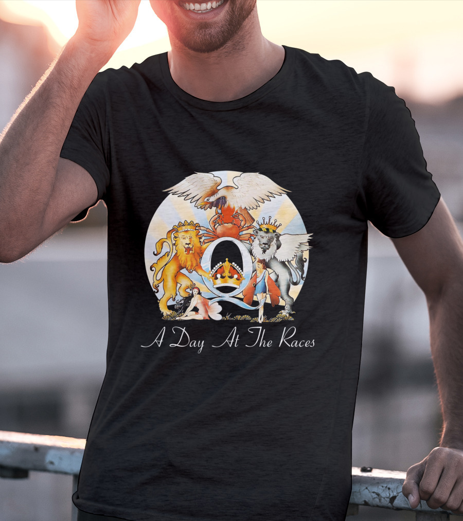 Queen A Day At The Races Album Cover Artwork With Lion And Griffin T-Shirt