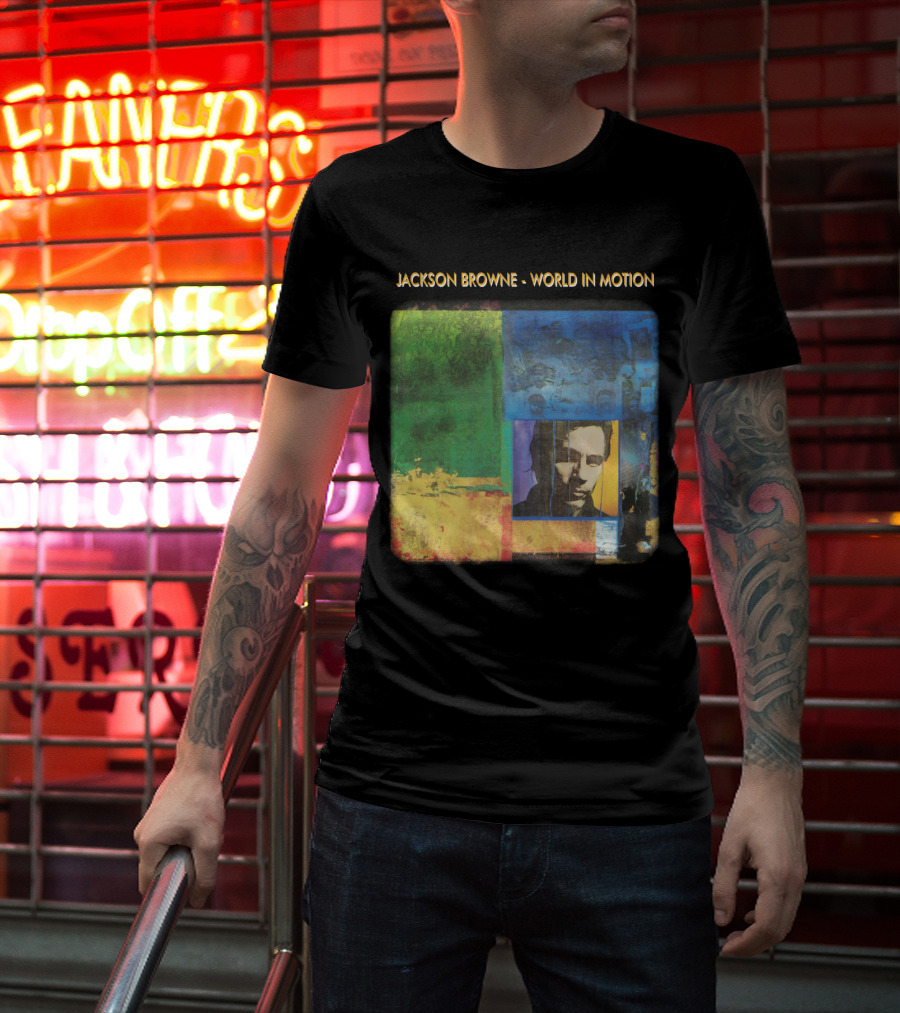 Jackson Browne World In Motion Album Cover Collage T-Shirt