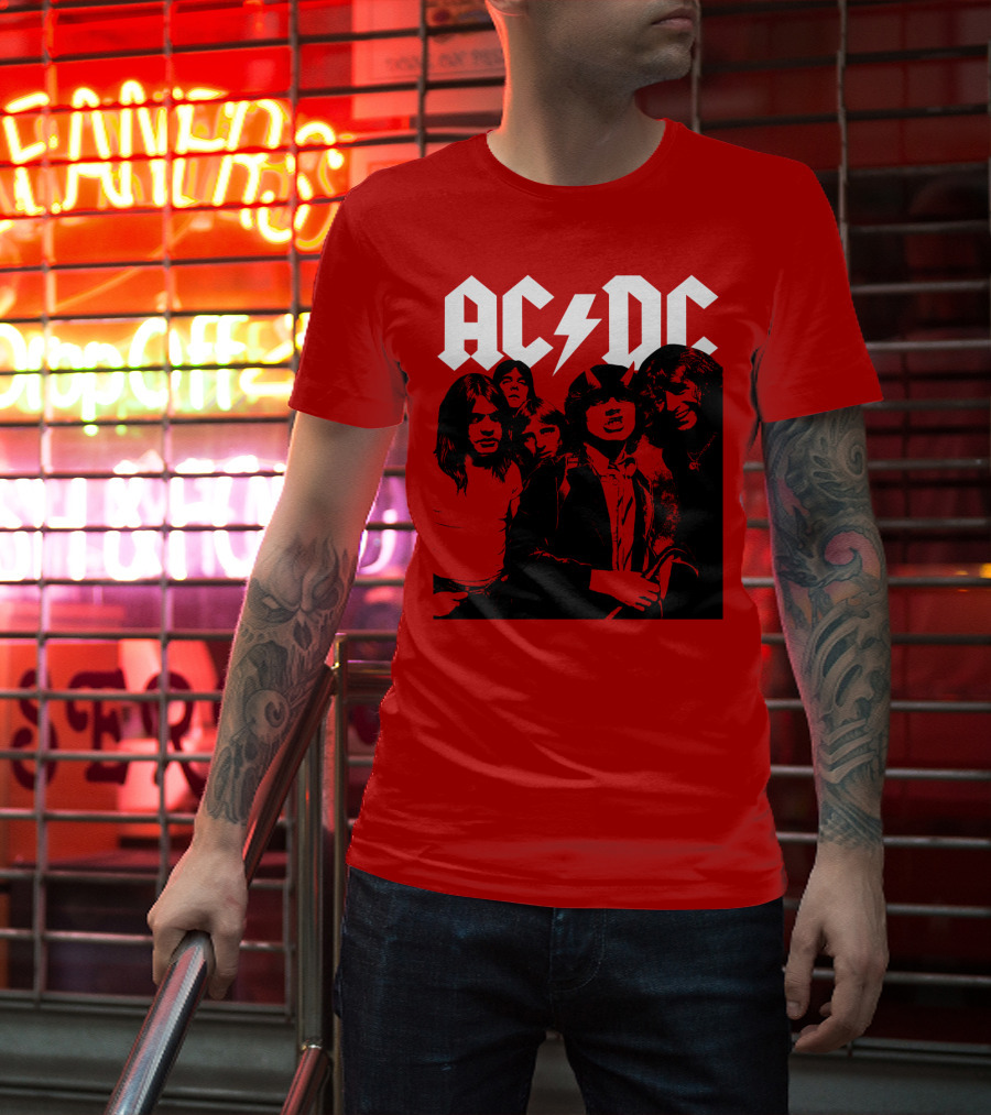 Acdc Band Classic Members Black And White Photo Vintage Style T-Shirt