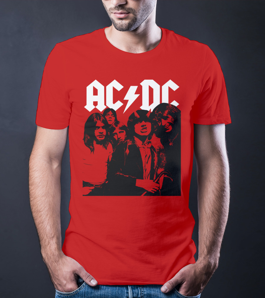 Acdc Band Classic Members Black And White Photo Vintage Style T-Shirt