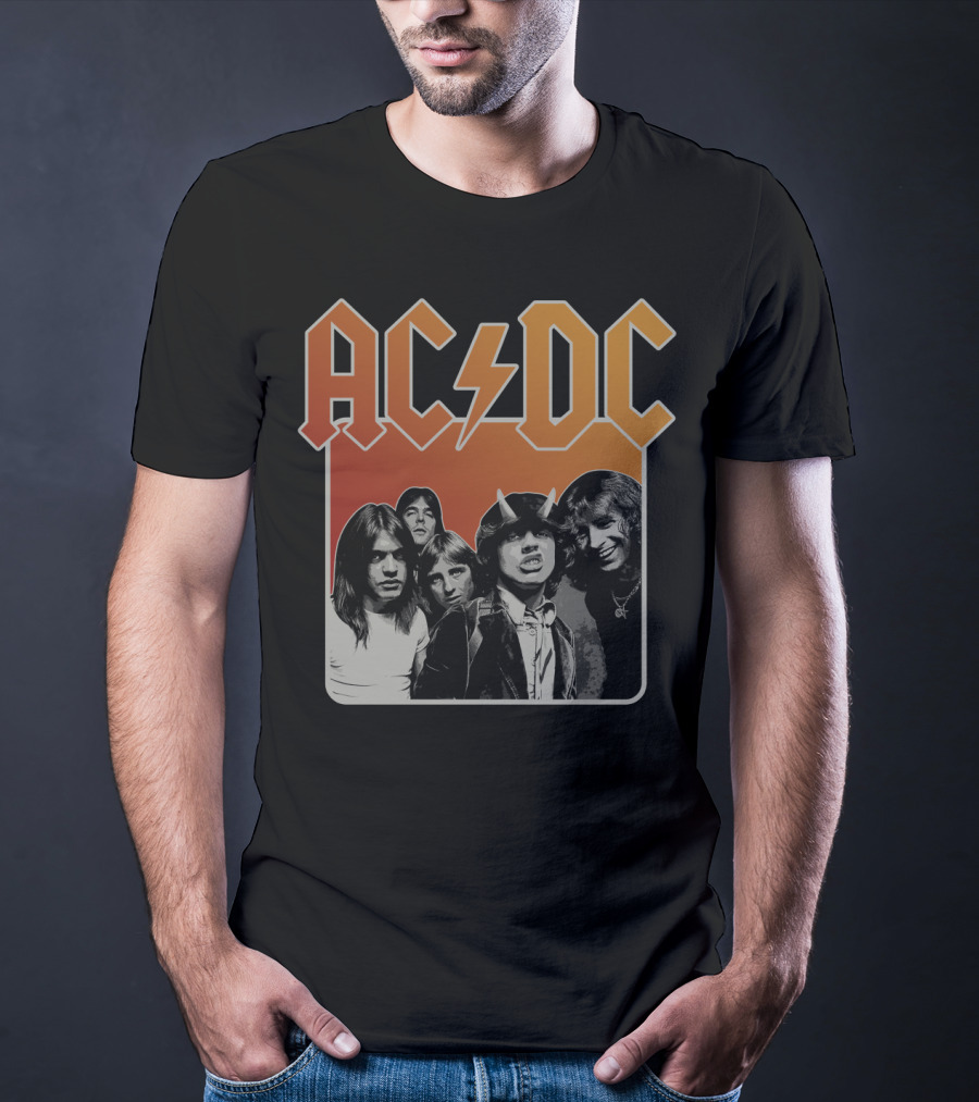 Acdc Band Photo Logo With Lightning Bolt And Band Members T-Shirt
