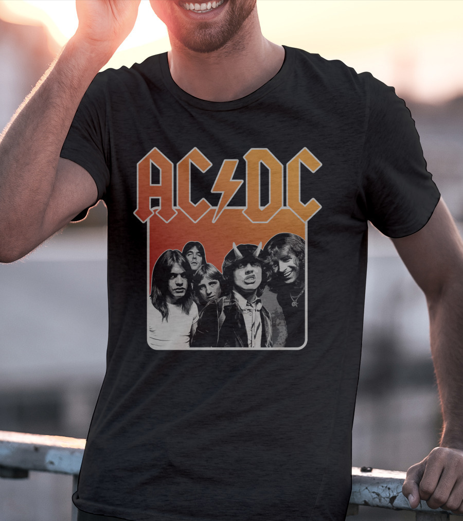 Acdc Band Photo Logo With Lightning Bolt And Band Members T-Shirt