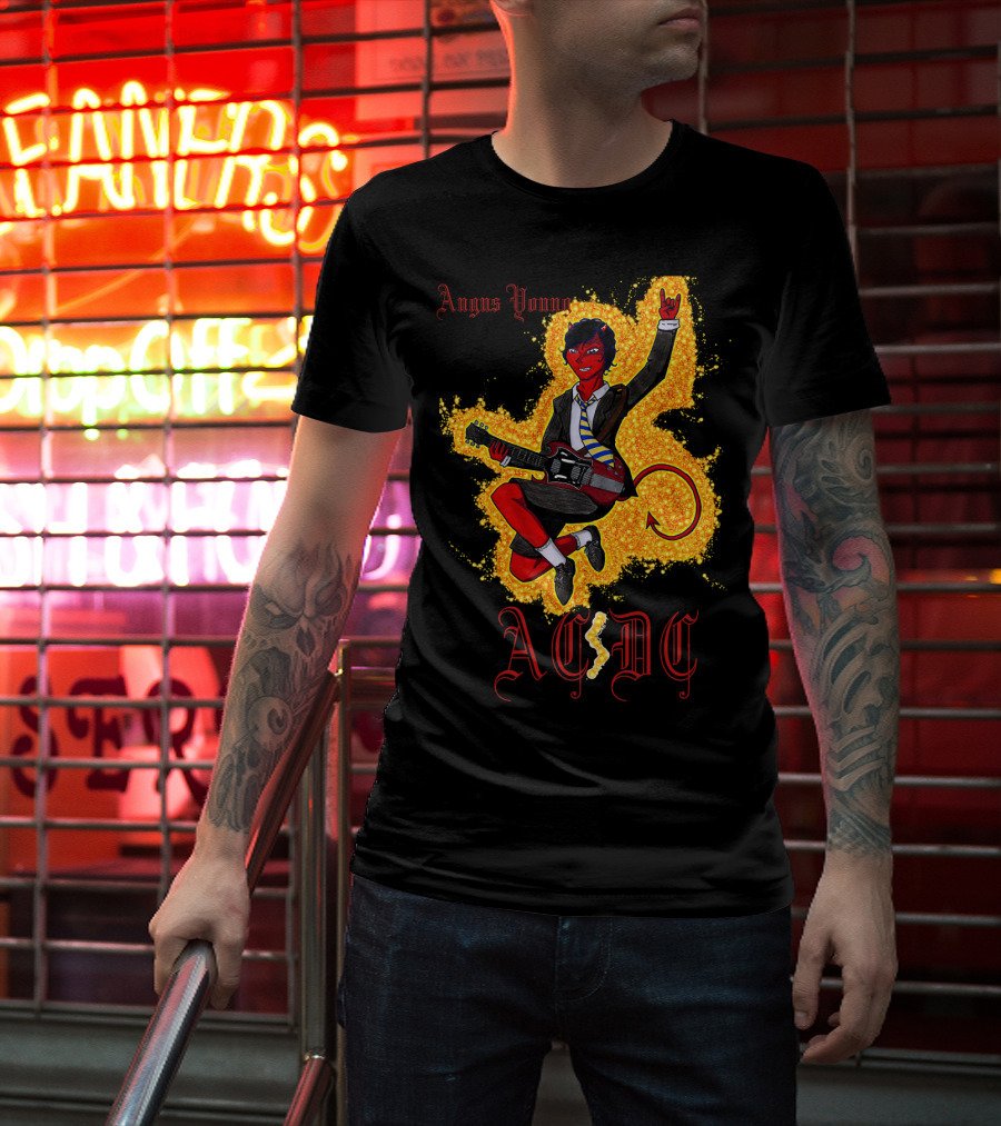 Acdc Angus Young Devil Rock Guitar Poster T-Shirt